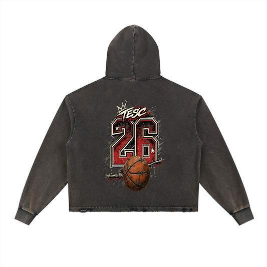 Vintage Washed Frayed-Hem Hoodie